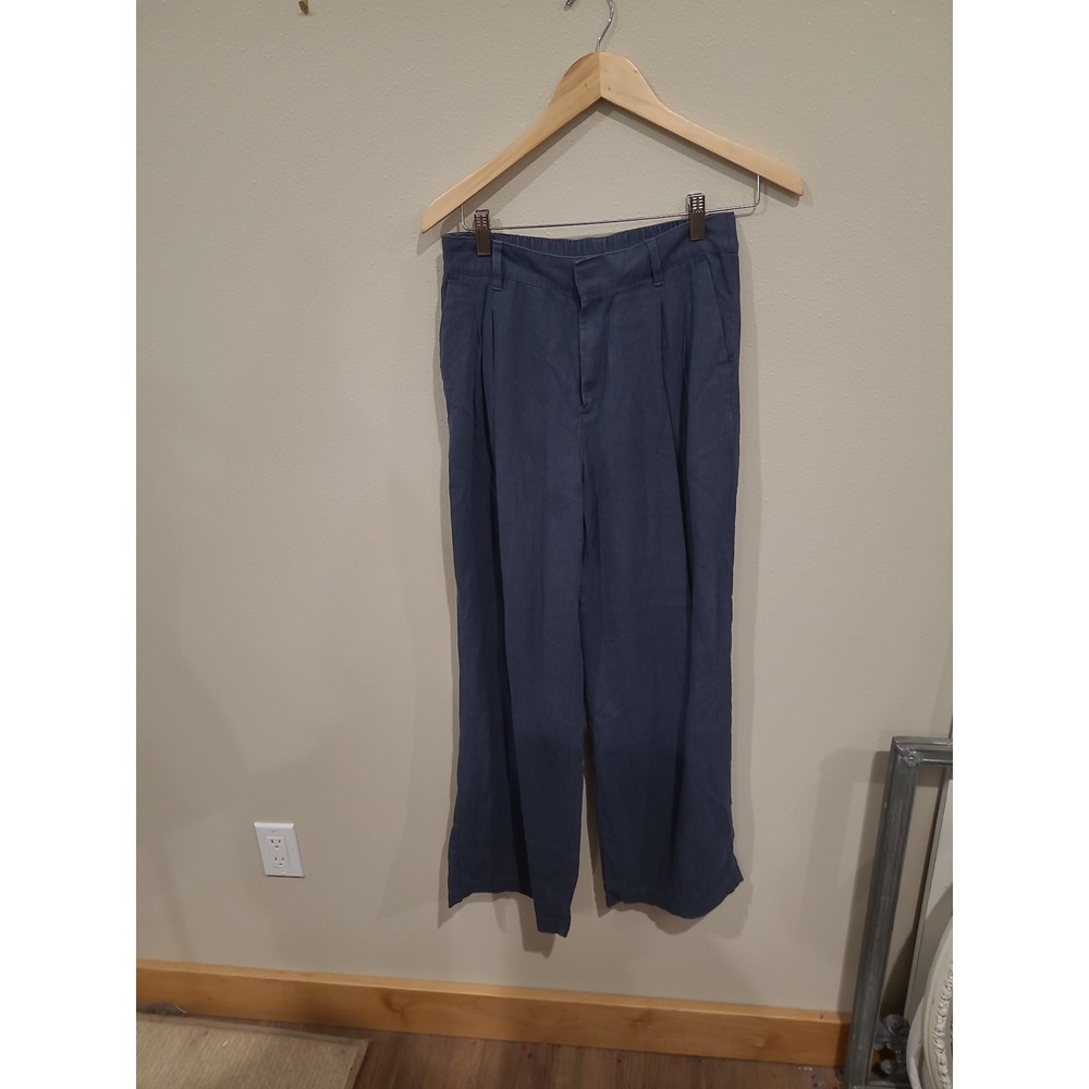 GAP Easy Trouser Linen Blend Women SZ 4 Blue Wide Leg Casual Nautical Coastal